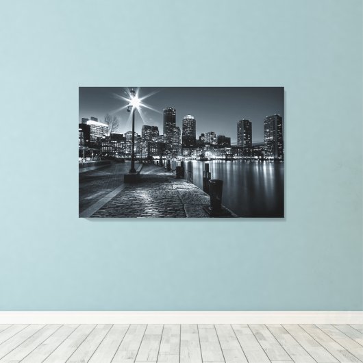 Toile Boston Harbour B&W Night Canvas (Insitu (Plancher de Bois))