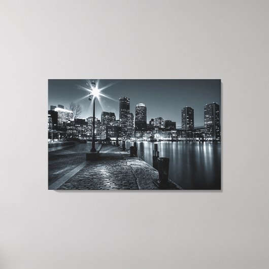 Toile Boston Harbour B&W Night Canvas (Recto)