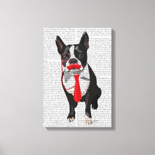 Toile Boston Terrier avec Cravate rouge et moustache (Recto)