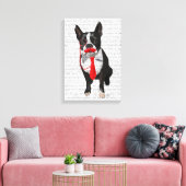 Toile Boston Terrier avec Cravate rouge et moustache (Insitu(Salon))