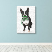 Toile Boston Terrier Avec Moustache verte et Cravate tac (Insitu (Plancher de Bois))