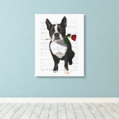 Toile Boston Terrier avec Rose dans la bouche (Insitu (Plancher de Bois))