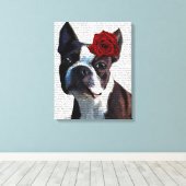 Toile Boston Terrier avec Rose sur Head (Insitu (Plancher de Bois))