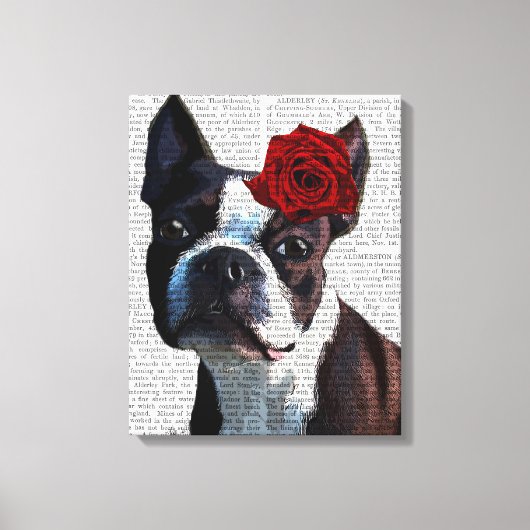 Toile Boston Terrier avec Rose sur Head (Recto)