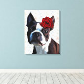 Toile Boston Terrier avec Rose sur Head (Insitu (Plancher de Bois))