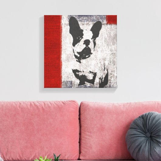 Toile Boston Terrier en noir et blanc avec frontière rou (Insitu(Salon))