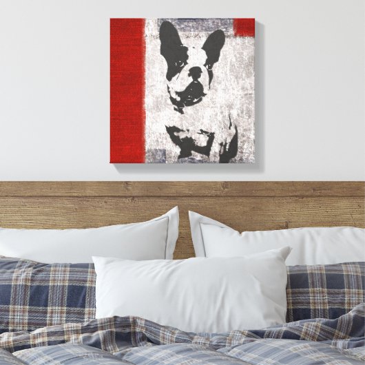 Toile Boston Terrier en noir et blanc avec frontière rou (Insitu(Chambre))