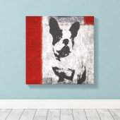 Toile Boston Terrier en noir et blanc avec frontière rou (Insitu (Plancher de Bois))