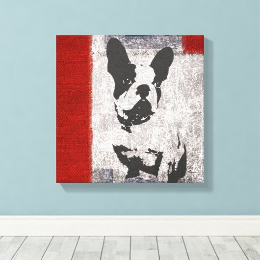 Toile Boston Terrier en noir et blanc avec frontière rou (Insitu (Plancher de Bois))