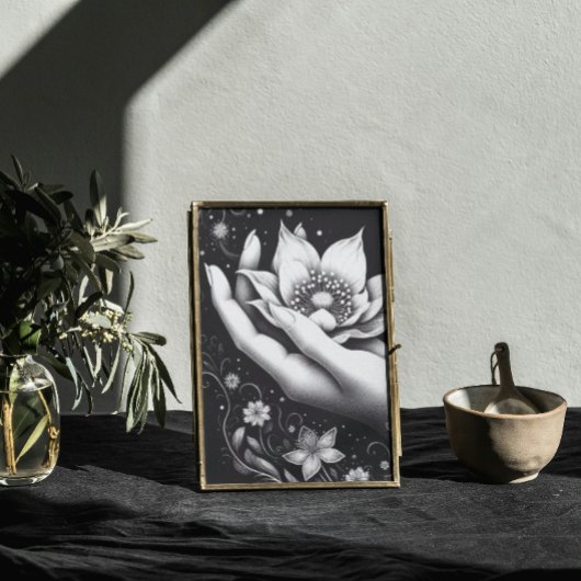 Toile Botanical Hand Etching with Falling Petals Canvas