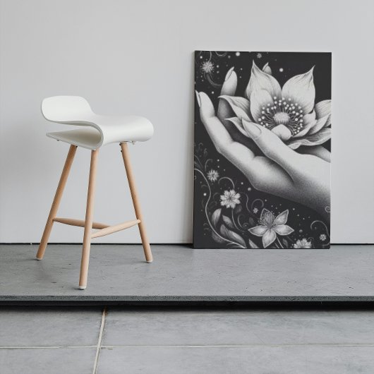 Toile Botanical Hand Etching with Falling Petals Canvas
