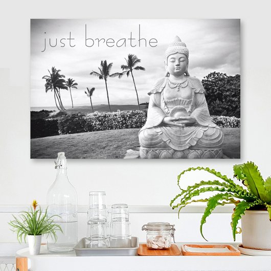 Toile Bouddha d'Hawaii noir blanc photo Breathe Citation