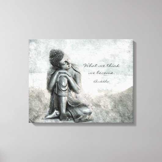 Toile Bouddha en argent paisible avec citation de sagess (Recto)