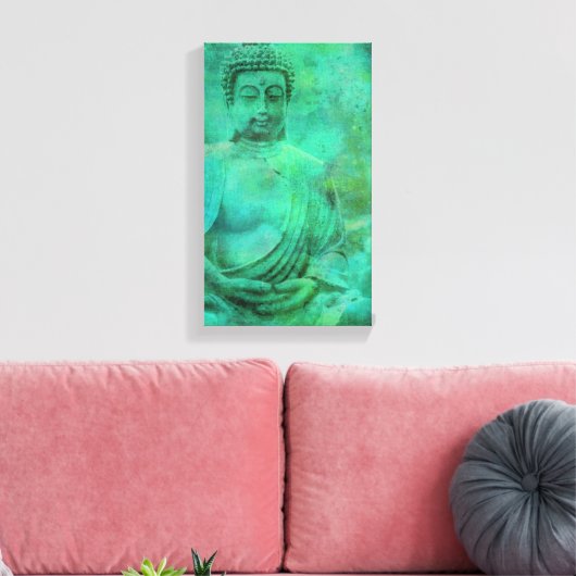 Toile Bouddha Jardin Zen dans les tons bleu et vert Canv (Insitu(Salon))