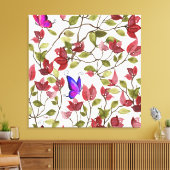 Toile Bougainvilliers aquarelle aux papillons (Insitu(Salon))