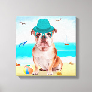 Toile Bouledogue anglais sur la plage