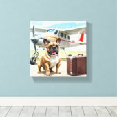 Toile Bouledogue français avec avion (Insitu (Plancher de Bois))