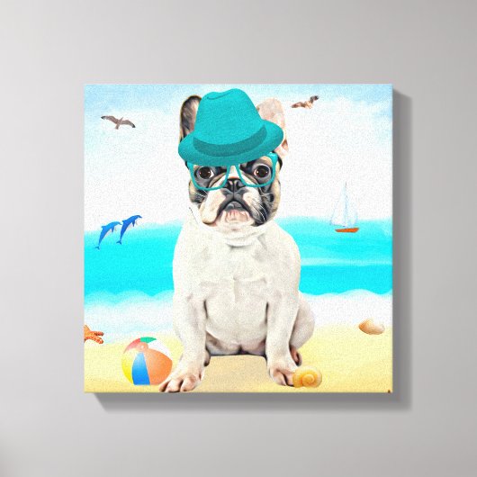 Toile Bouledogue français sur la plage (Recto)