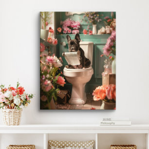 Toile Bouledogue Français sur Toilettes   Art de salle d