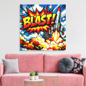 Toile BOUM ! Explosion de fusée d'art pop rétro (Insitu(Salon))
