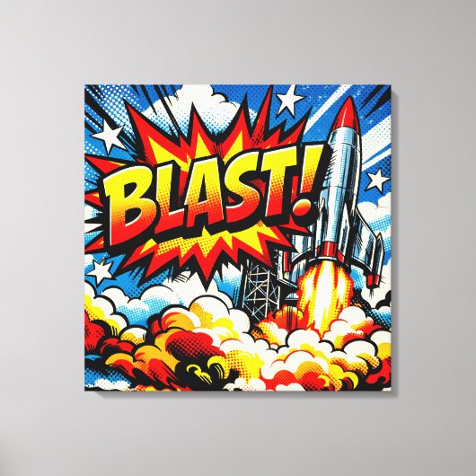 Toile BOUM ! Explosion de fusée d'art pop rétro (Recto)