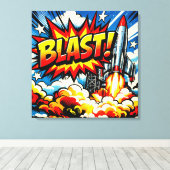 Toile BOUM ! Explosion de fusée d'art pop rétro (Insitu (Plancher de Bois))