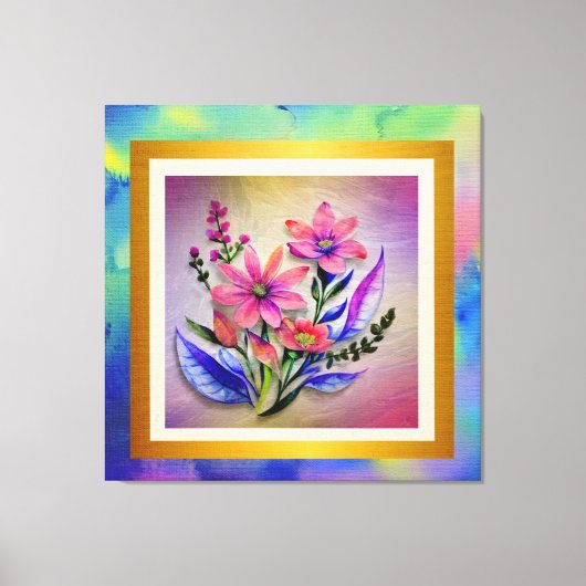 Toile Bouquet d'aquarelle, Arrière - plan coloré (Recto)