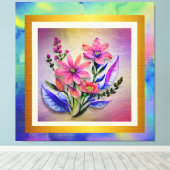 Toile Bouquet d'aquarelle, Arrière - plan coloré (Insitu (Plancher de Bois))