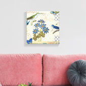 Toile Bouquet de fleurs bleues, d'oiseaux et de papillon (Insitu(Salon))