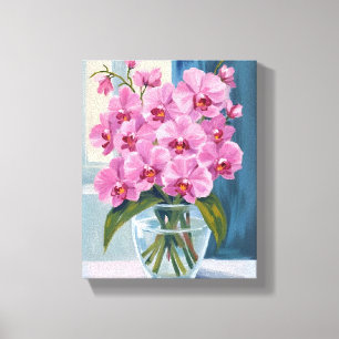 Toile Bouquet de fleurs d'orchidée rose à l'aquarelle
