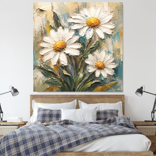 Toile Bouquet de pâquerettes blanches texturées (Insitu(Chambre))