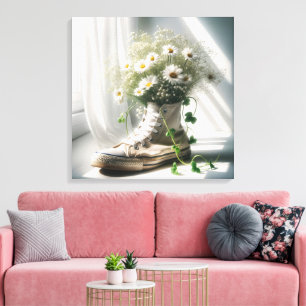 Toile Bouquet de pâquerettes dans une basket blanche