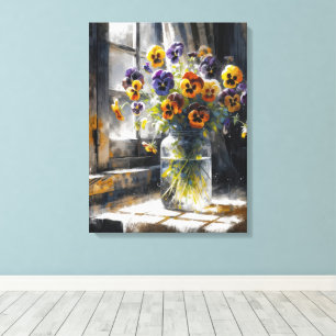Toile Bouquet de pensées dans une fenêtre Impressionnism