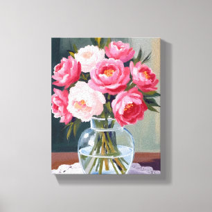 Toile Bouquet de pivoines   Fleurs de vase rose floral a