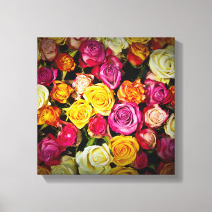 Toile Bouquet de roses blanches roses jaunes