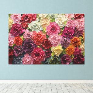 Toile Bouquet de roses multicolores aux feuilles vertes