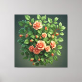 Toile Bouquet de roses pêche avec verdure (Recto)