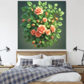 Toile Bouquet de roses pêche avec verdure (Insitu(Chambre))