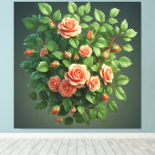 Toile Bouquet de roses pêche avec verdure (Insitu (Plancher de Bois))