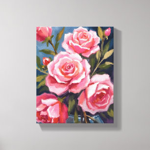Toile Bouquet de roses rose blush peinture