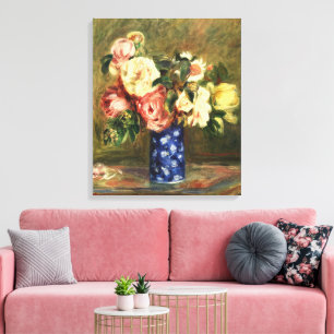 Toile Bouquet de roses roses vintage Renoir dans un vase