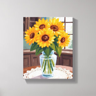 Toile Bouquet de tournesols aquarelle florale jaune pein