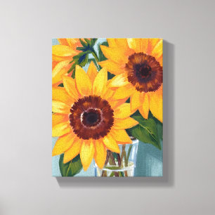 Toile Bouquet de tournesols Fleurs jaunes à l'aquarell