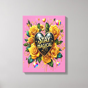 Toile Bouquet enchanteur de Roses d'or et coeur 12x16