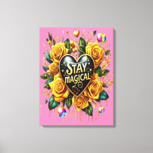 Toile Bouquet enchanteur de Roses d'or et coeur 18x24