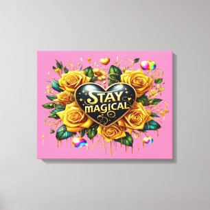 Toile Bouquet enchanteur de Roses d'or et coeur 20x16