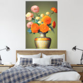 Toile Bouquet floral vert sauge avec orange (Insitu(Chambre))
