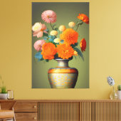 Toile Bouquet floral vert sauge avec orange (Insitu(Salon))