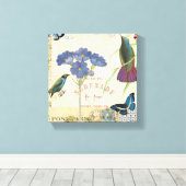 Toile Bouquet vintage de fleurs, oiseaux et papillons (Insitu (Plancher de Bois))