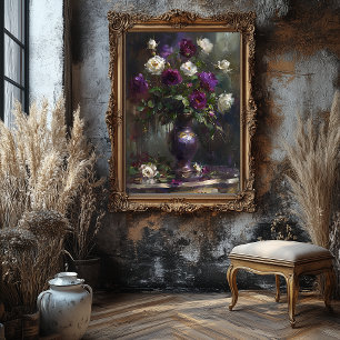 Toile Bouquet vintage violet et rose blanche